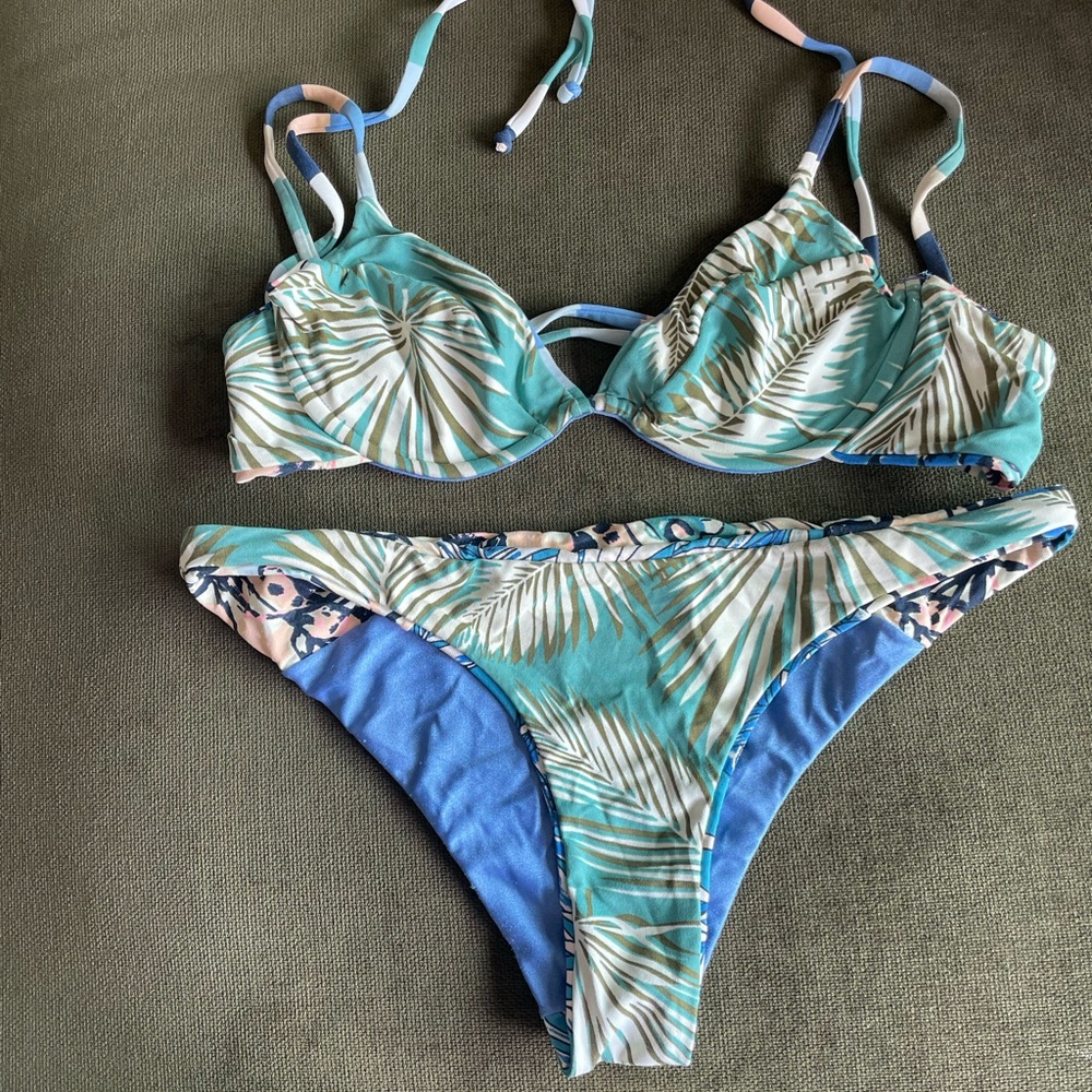 Maje Blue and Mint Tropical Print Bikini Set - Picture 3 of 3